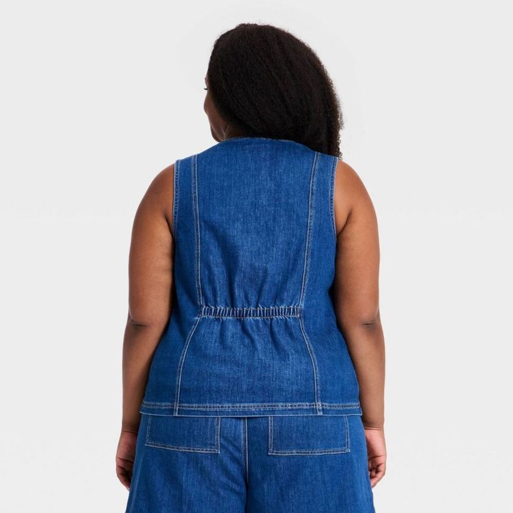 Women's Denim Tailored Vest - Ava & Viv Medium Wash 3X - Picture 2 of 3